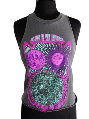 Hi Res Custom Cut Celestial Tank Top - Believe in the Universe - Gray Boho Babe